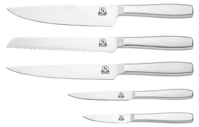 Produktbild von 6-teiliges Messer-Set mit ergonomischen Griffen & magnetischem Messerblock - Silber