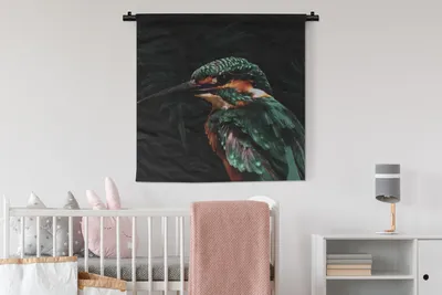 Produktbild von MuchoWow® Wandteppich Wandbehang Eisvogel - Vogel - Grün 90x90 cm Tapisserie Dekoration Wandtuch - Wandaufhänger