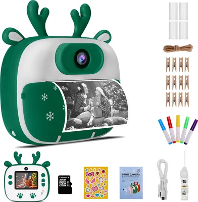 Produktbild von Sofortbildkamera für Kinder, 40 MP, Kinder-Digitalkamera, 2-Zoll-Bildschirm, Kleinkindkamera, Kinder-Selfie-Videokamera, Kinderspielzeugkamera für Kinder von 3–12 Jahren, Druckpapier und 32G-TF-Karte, Grün