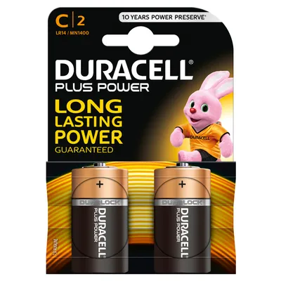 Produktbild von Duracell Plus, Einwegbatterie, C, Alkali, 1,5 V, 2 Stück(e), Schwarz, Gold