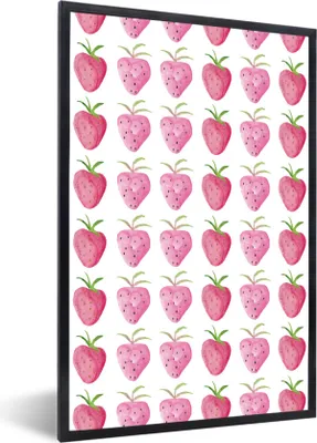 Produktbild von MuchoWow® Gerahmtes Poster Erdbeeren - Aquarell - Weiß 60x90 cm - Poster mit Schwarzem Bilderrahmen Wandposter Rahmen Foto Bilder - Kunst
