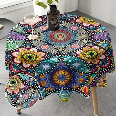 Produktbild von Rundes Tischdecken 150 cm Boho Stil Tischdecke für Gartentisch Waschbar Schmutzabweisend für Garten Küche Esstisch Feiern