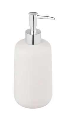 Image de Allstar distributeur de savon Olinda, distributeur de savon rechargeable de forme conique, distributeur de savon manuel en finition mate, fabriqué en céramique, embout de pompe argent, capacité de remplissage 500 ml, 8x 20 x 7,7 cm, blanc