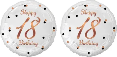 Obrázek produktu pro Balón foliový bílý 18 let - Happy Birthday - narozeniny - růžovozlatý nápis - 45 cm - 2 ks