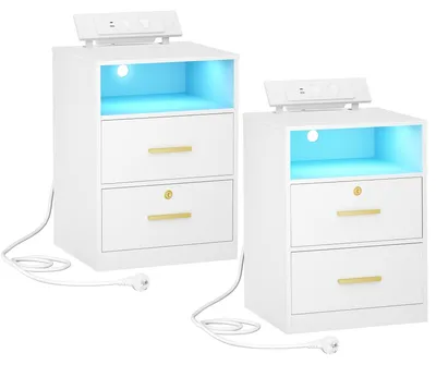 Productafbeelding van Nachtkastje - Bijzettafel - Opbergkastje - Nachtkastjes - Zwevend Kastje - Set Van 2 - LED-verlichting