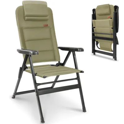 Produktbild von Campingstuhl Hochlehner klappbar – Gepolsterter Gartenstuhl mit Kopfstütze bis 150 kg belastbar, Grün