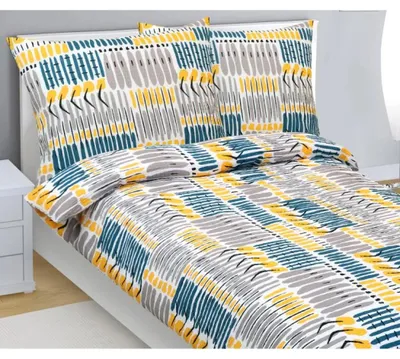 Productafbeelding van Katoenen dekbedovertrek - 140x200 cm. Kussensloop - 70x90 cm - blauw, geel