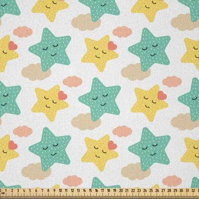 Produktbild von ABAKUHAUS Kindergarten Microfaser Stoff als Meterware , Childish Kindergärten Muster mit niedlichen-Sternen und Wolken im skandinavischen Stil, 10 M (230 x 1000 cm), Mehrfarbig