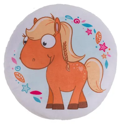 Produktbild von Kinderkissen Pferd rund 30 cm Ø rot flauschig Kuschelkissen Kinderkissen Mädchen