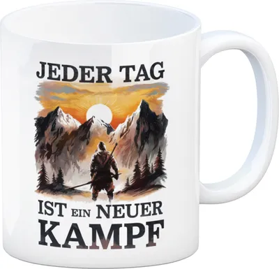 Produktbild von Jeder Tag ein neuer Kampf Kaffeebecher - Berge im Sonnenuntergang
