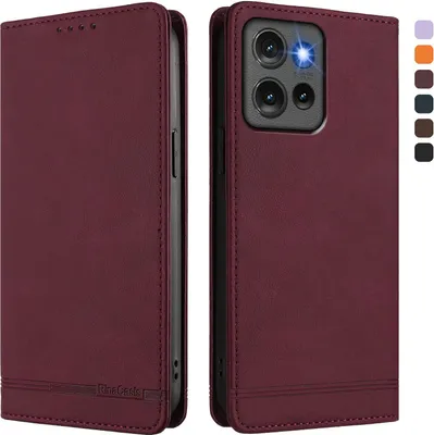 Produktbild von Hülle für Motorola Edge 50, Retro Kunstleder Ständer Klapphülle mit Kartenfächer und Magnetische Rot