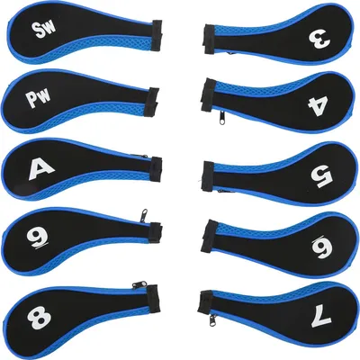 Immagine prodotto di 10 pezzi Copertura della testa della mazza da golf in neoprene per legni ferri da stiro amanti del golf blu