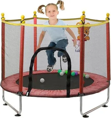 Zdjęcie produktu dla Trampolina dla dzieci 140 cm z siatką bezpieczeństwa koszem na prezent