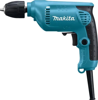 A studio shot of a teal and black Makita drill on a white background.