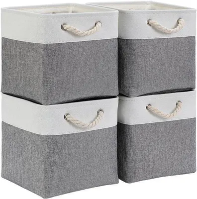 Productafbeelding van Ibenzoa® Opbergmand van katoen en metaal, inklapbaar, 25 x 25 x 25 cm, set van 4