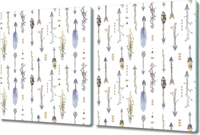 Produktbild von Glas Schneidebrett Herdabdeckplatten Schneideplatten - 2x 40x52 cm - Boho Pfeile blau grün