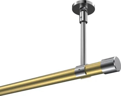 Produktbild von Interdeco Gardinenstange / Vorhangstange Messing-Optik / Chrom, Typ Sonette Santo (Kappe) ohne Ringe, Deckenmontage, 20 mm Ø 1-läufig, 180 cm