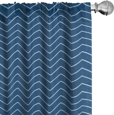 Immagine prodotto di ABAKUHAUS Tende blu navy, tende, motivo geometrico a zig zag orizzontale in colori contrastanti, 2 pezzi 75 x 175 cm, azzurro blu scuro