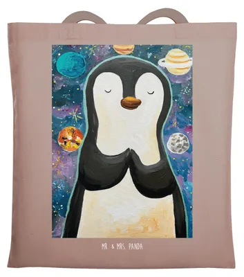 Produktbild von Mr. & Mrs. Panda Schultasche Pinguin Universum - Braun Pastell - Geschenk, Tragetasche, Tote Bag, Einkaufstasche, Laptoptasche, Tasche