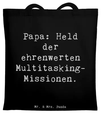 Produktbild von Mr. & Mrs. Panda Tote Bag Spruch Papa Held - Schwarz - Geschenk, Tasche, Dankeschön, Jutebeutel, Liebe, Dad, Familienmitglieder, Familie Verwandte, Beutel, Shopping