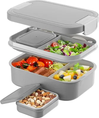 Immagine prodotto di LEIKEEGO Lunchbox 1900ml Bento Box Leakproof Adulti Ufficio Scuola Grigio