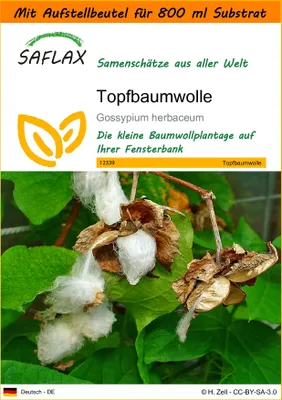 Produktbild von SAFLAX - Garden in the Bag - Topfbaumwolle - 12 Samen - Mit Anzuchtsubstrat im praktischen, selbst aufstellenden Beutel - Gossypium herbaceum