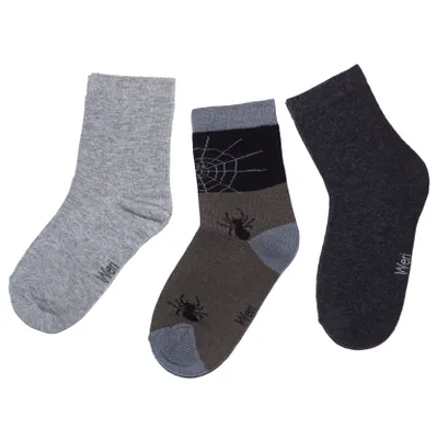 Produktbild von Kinder Socken 3-er Pack aus Baumwolle Spinnennetz Oliv Größe 31-34