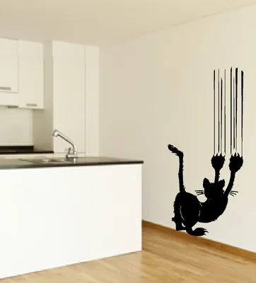Produktbild von Wandaufkleber-Wandtattoo- kratzende Katze - Katze an der Wand - Kratzspur - Tiermotiv, Katzen