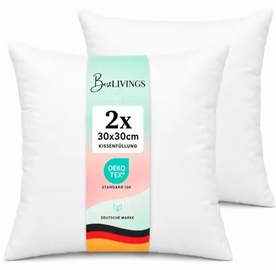 Zdjęcie produktu dla Wkładki do poduszek 30x30 cm, pokryte mikrofibrą, zestaw 2 sztuki – wkładki do poduszek z wypełnieniem poliestrowym, zachowujące kształt, możliwość prania, przeznaczone do poszewek i poduszek dekoracyjnych