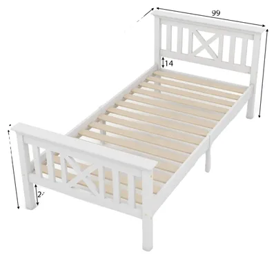 Obrázek produktu pro Jednolůžko, rám z masivního dřeva, moderní design, BÍLÁ, 90 × 200 cm