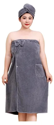 Produktbild von Damen Saunakilt und Haartuch Set, verstellbares Saunatuch für Dusche und Strand, 80x180cm (Grau)
