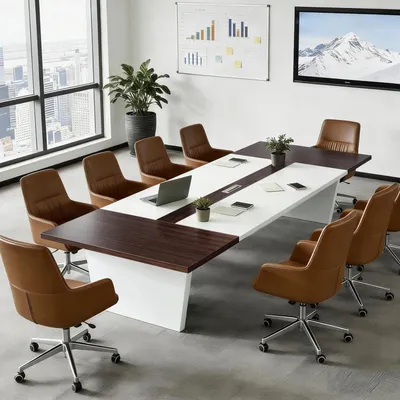 Obrázek produktu pro Konferenční stůl, rozměry 360x120x74 cm, černobílý design, tloušťka desky 2,5 cm