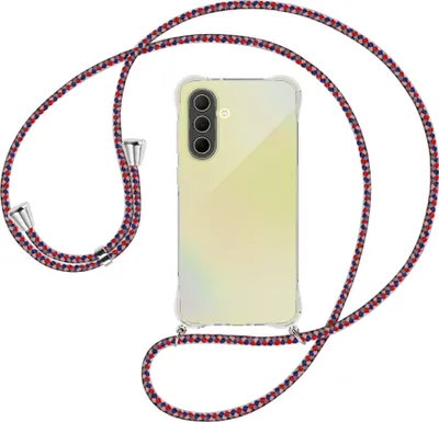 Produktbild von Handykette Backcover-Schutzhülle mit Band (Metall silberfarben) für Samsung A36 5G - silber/blau/rot