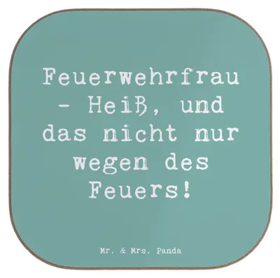 Produktbild von Mr. & Mrs. Panda Tassen Untersetzer Spruch Feuerwehrfrau Heiß - Meeresbrise - Geschenk, Tapferkeit, handgefertigte Produkte, Holzuntersetzer, Berufsgestaltung, Glas