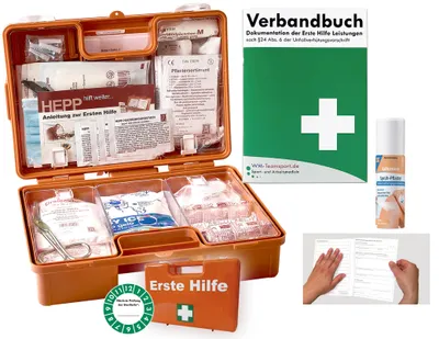 Produktbild von Verbandskoffer (K) Typ S - INKL. 90° ARRETIERUNG Erste Hilfe - aktuelle DIN 13157 für Betriebe -DSGVO- INKL. PERFORIERTEM VERBANDBUCH + Sprühpflaster