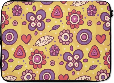 Produktbild von MuchoWow® Laptop Hülle 14 ZollMuster - Blumen - Lila - Orange Laptoptasche - Laptoptasche - Stoßsicher - Schutzhaube