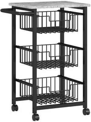 Produktbild von Rollbarer Küchenwagen Regal - 4-stöckiger Servierwagen - 3 Schiebekörbe und Ablage - 49,5x31x69 cm - schwarz