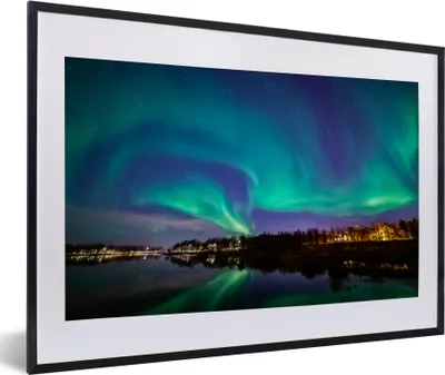 Produktbild von MuchoWow® MuchoWow® Gerahmtes Poster Nordlichter - Wasser - Reflexion - Norwegen 60x40 cm - Poster mit zchwarzem Bilderrahmen - Schlafzimmer - Plakat in Rahmen - Drucken