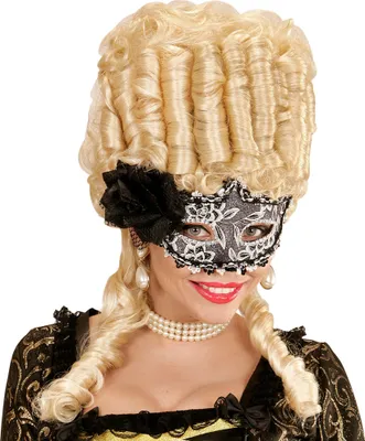 Image de Masque baroque pour les yeux avec rose et dentelle noir-blanc