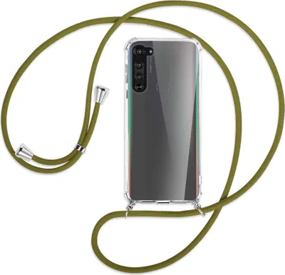 Produktbild von Handykette Backcover-Schutzhülle mit Band (Metall silberfarben) für Motorola Edge - khaki