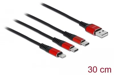 Produktbild von DeLOCK 86708, 0,3 m, USB A, USB 2.0, Schwarz, Rot