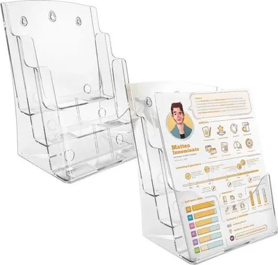 Obrázok produktu pre Držiak na brožúry formátu DIN A4, 3 priehradky, priehľadný, 23,5 x 17,3 x 32 cm