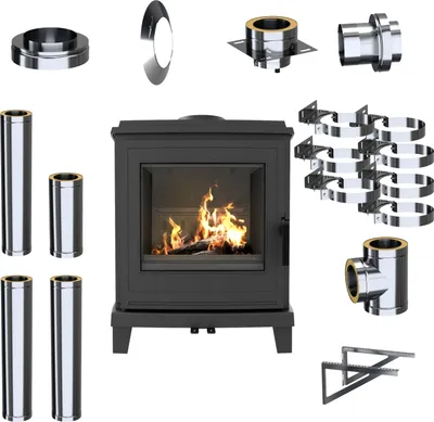 Produktbild von Freistehender Gusseisenofen KRATKI K11 6kW Ø 150 EKO Außenkaminset