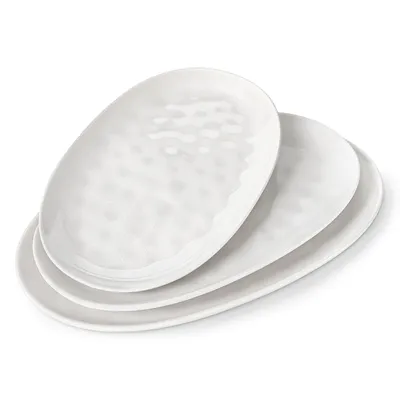 Image de Assiette de service, ensemble MALACASA, 3 pièces, assiette de service en grès, plateau à sushis, blanc, ovale