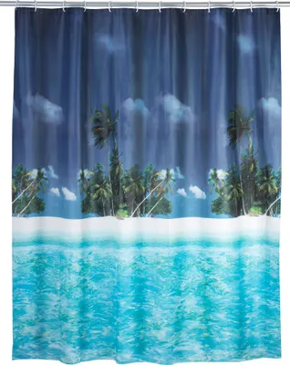 Produktbild von WENKO Dusch Vorhang Badewannen inkl. Ringe Palmen Strand 180 x 200 cm Dusche Bad