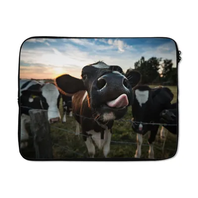 Produktbild von MuchoWow® Laptop Hülle 17 Zoll Laptoptasche Kuh - Tiere - Natur - Ausgezeichnete Zunge - Zipper - Schutzabdeckung