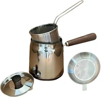 Image de Mini-friteuse en acier inoxydable avec cuve et passoire - Idéale pour la maison, le camping, le barbecue et le four