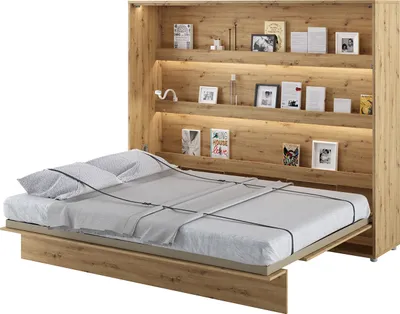 Produktbild von MEBLINI Schrankbett Bed Concept - Wandbett mit Lattenrost - Klappbett mit Schrank - Wandklappbett - Murphy Bed - Bettschrank - BC-14 - 160x200cm Horizontal - Artisan Eiche