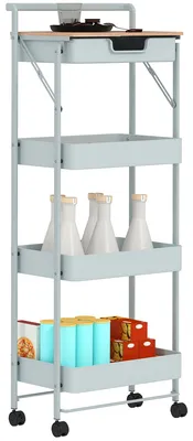 Immagine prodotto di HOMCOM Carrello portaoggetti su rotelle, 4 livelli, carrello su rotelle con cassetto, vassoio e cestini, per cucina, soggiorno, bagno, ufficio, verde