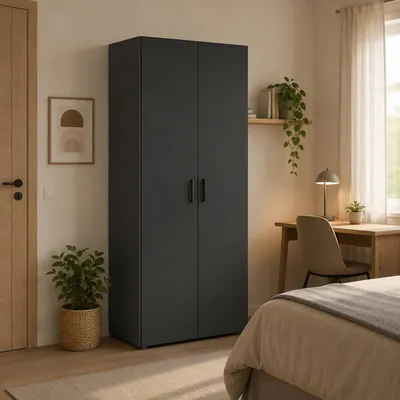 Produktbild von Malvito - Kleiderschrank 2 Türen, 74x179 cm Anthrazit, ein Regal
